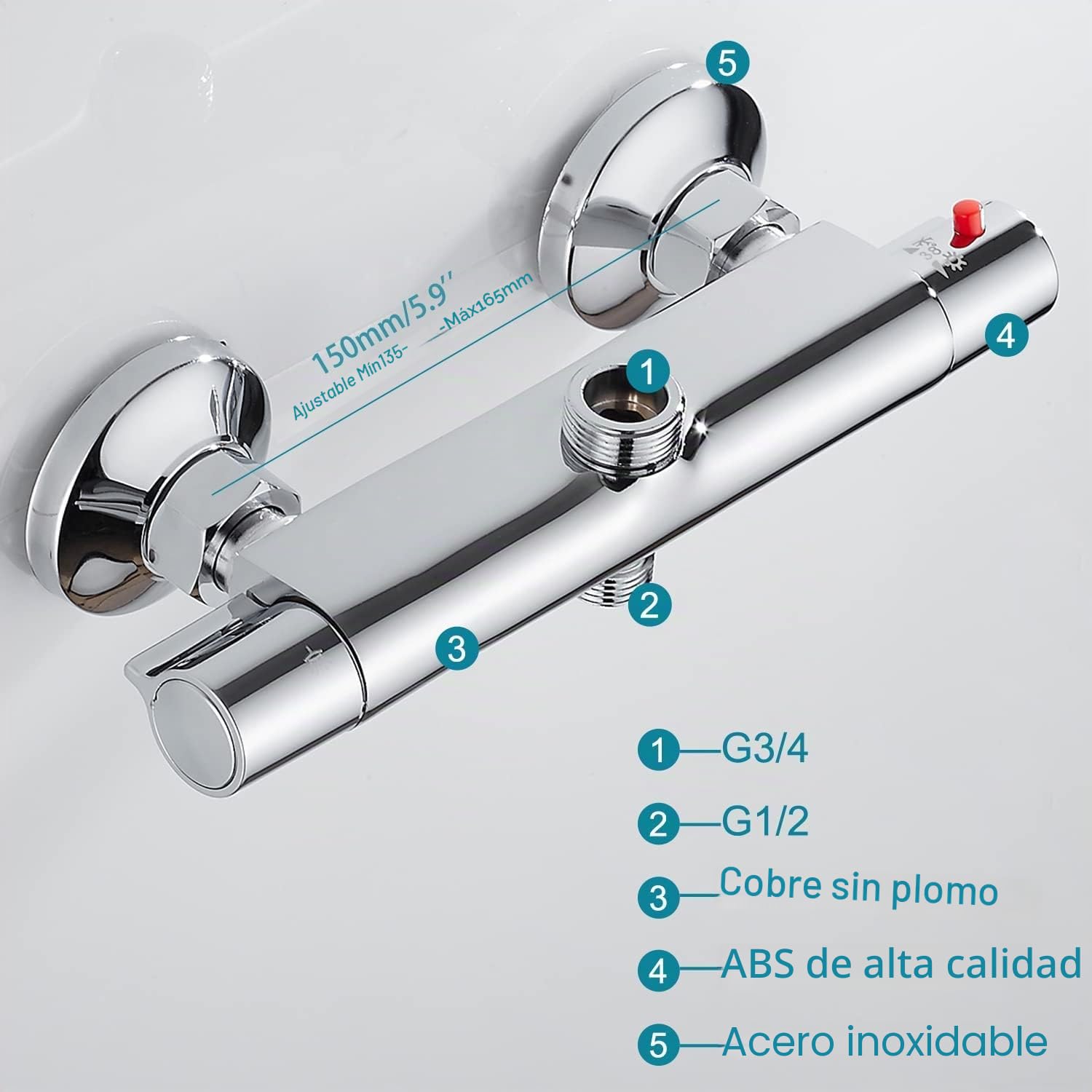 Mezclador termostático de ducha de 2 salidas de alta y baja grifo mezclador antirgrietas de latón cromado para baño bañera