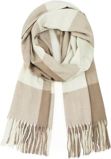 Glamexx24 Scarf Women's Winter Checked Fashion: Women's Winter Scarf, Knitted Set Scarf, Oversized Square Blanket Scarf, Blanket Scarf, Striped Pattern, Fringe Poncho