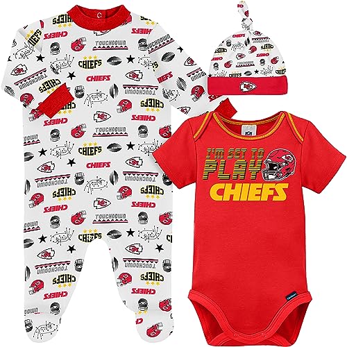 Image of Gerber NFL Baby Boys' 3-Piece Bodysuit, Sleep 'n Play, & Cap Set