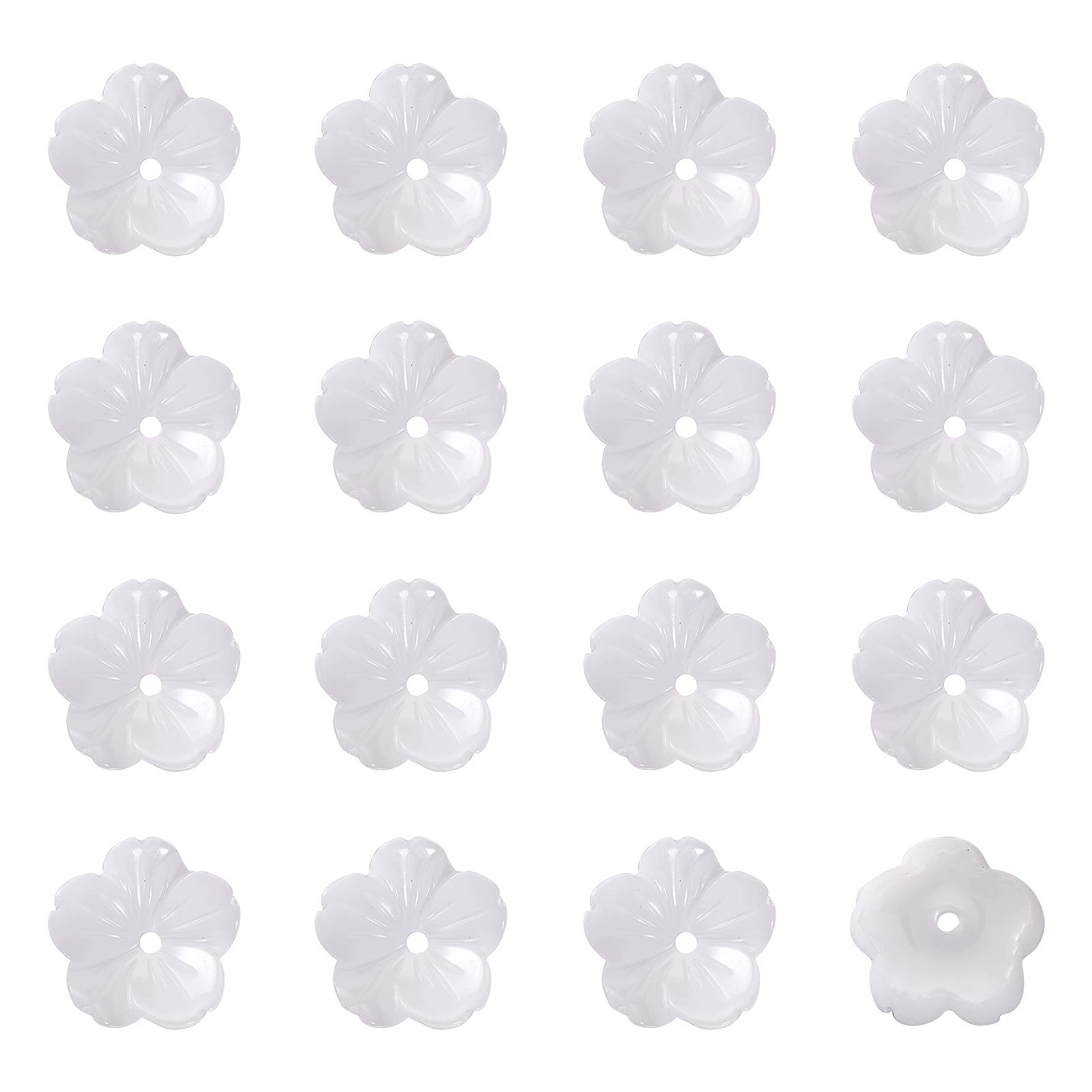 EEE ELECRELIVE 50pcs Opaque Resin Flower Bead Caps, 10mm 5-Petal Floral End Caps, White, 10.5mm, 1mm Hole