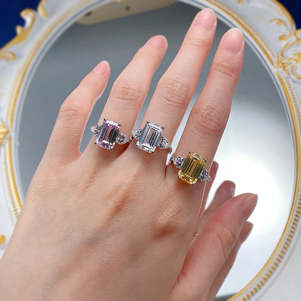 Exquisite 5ct Emerald Cut Pink Moissanite Engagement Ring for Women in 14K Solid Gold over S925 Sterling Silver, A Memorable Gift for Her