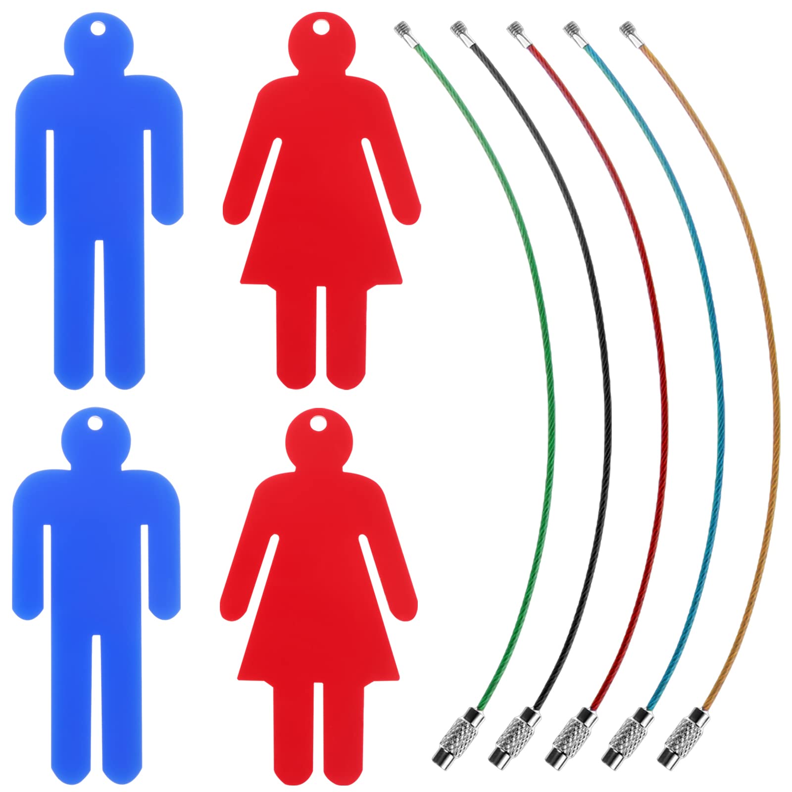 OBANGONG 4 Pcs Men's & Women's Acrylic Restroom Keychain Tags with 5 Pcs Wire Rings for Office Bathroom Designating Keys