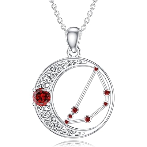 NFYBD Zodiac Constellation Necklace with Birthstone,925 Sterling Silver Horoscope Astrology Celestial Pendant Necklaces Jewelry for Women Her Wife Gifts for Birthday Christmas