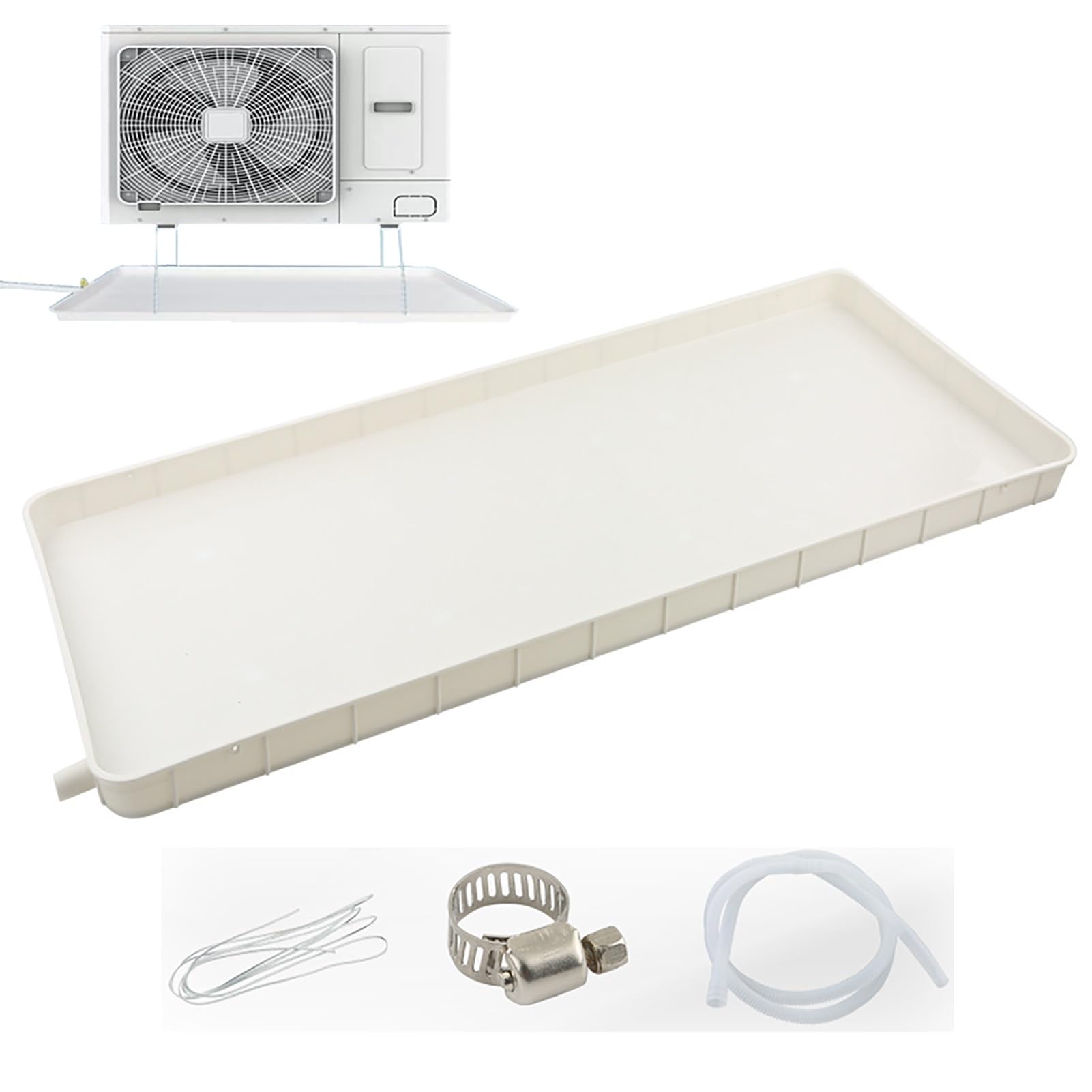 Bandeja de goteo para aire acondicionado con tubo de agua y kit de instalación, accesorio de prevención de fugas de unidad exterior, bandeja duradera para condensador de CA