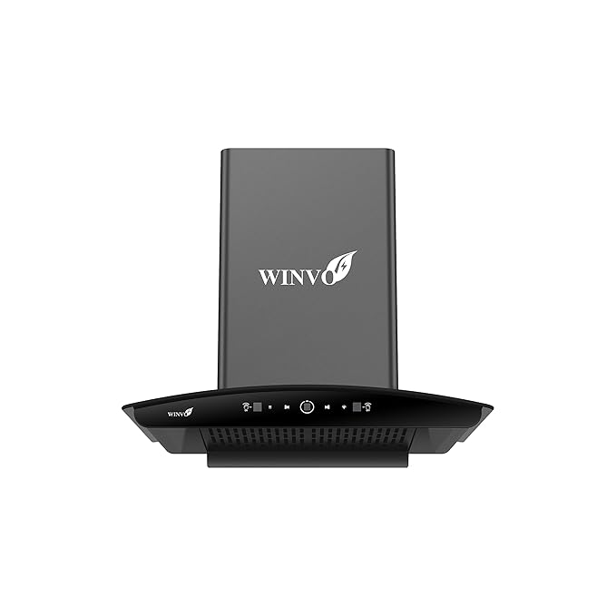 Winvo chimneys Win60 60 cm 1350 m3/hr Filterless Auto Clean Chimney with 5 Years Warranty (Touch + Motion Sensor Control, Black, Led lamps-Environment friendly,German Technology)
