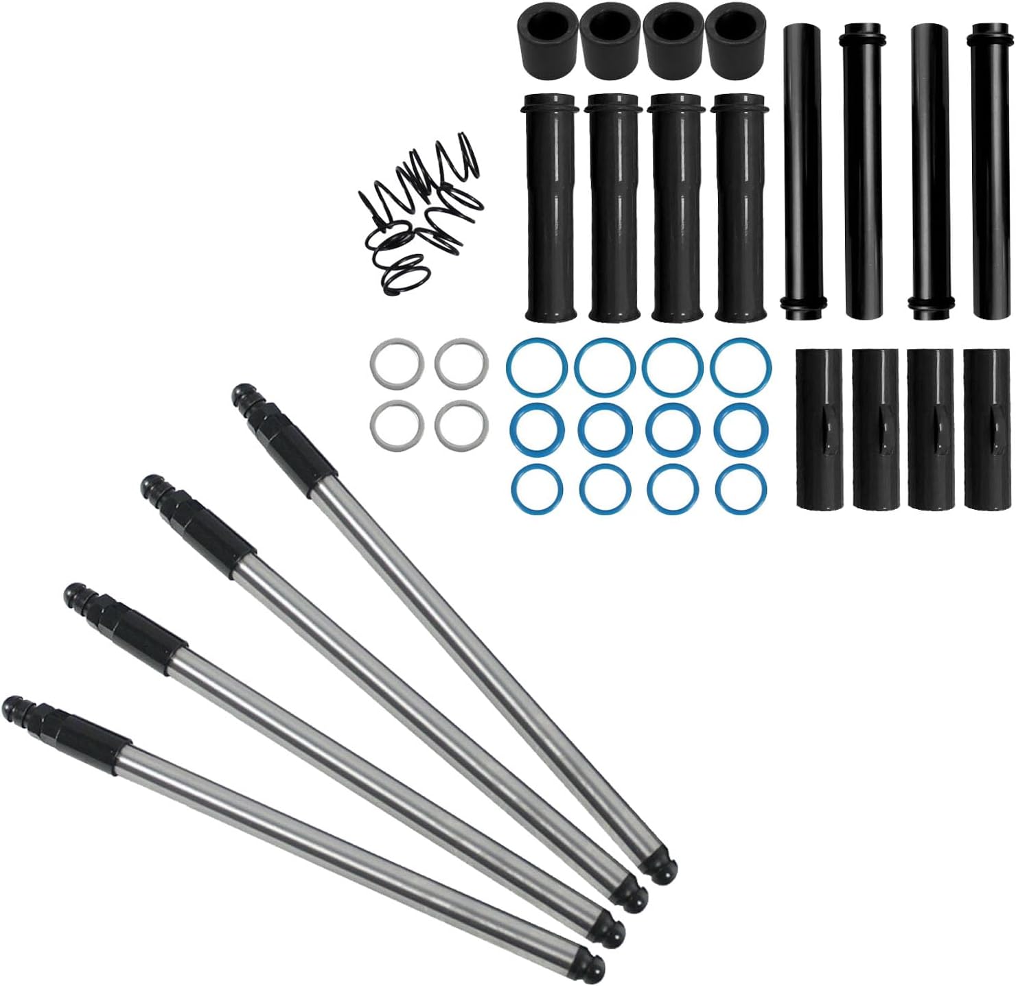 Complete Adjustable Pushrods & Cover Kit Black Push Rod Kits Set Replacement for 1999-2017 Harley Davidson Twin Cam 99-17(excludes 2017 Touring)