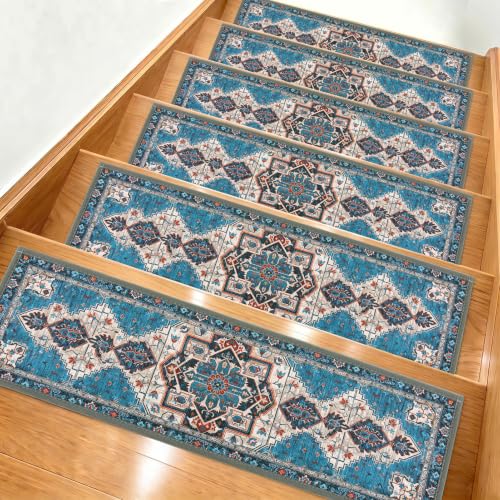 WELDUN 15PCS Non Slip Stair Treads for Wooden Steps 9"x30", Blue