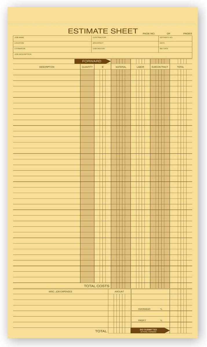 CheckSimple Job Estimate Forms in Pads Track Material & Labor Double Sided