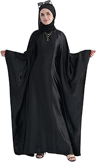 Abaya Muslim Dress Women Satin Prayer Dress Batwing Long Sleeve Middle East Arabian Robe with Hijab
