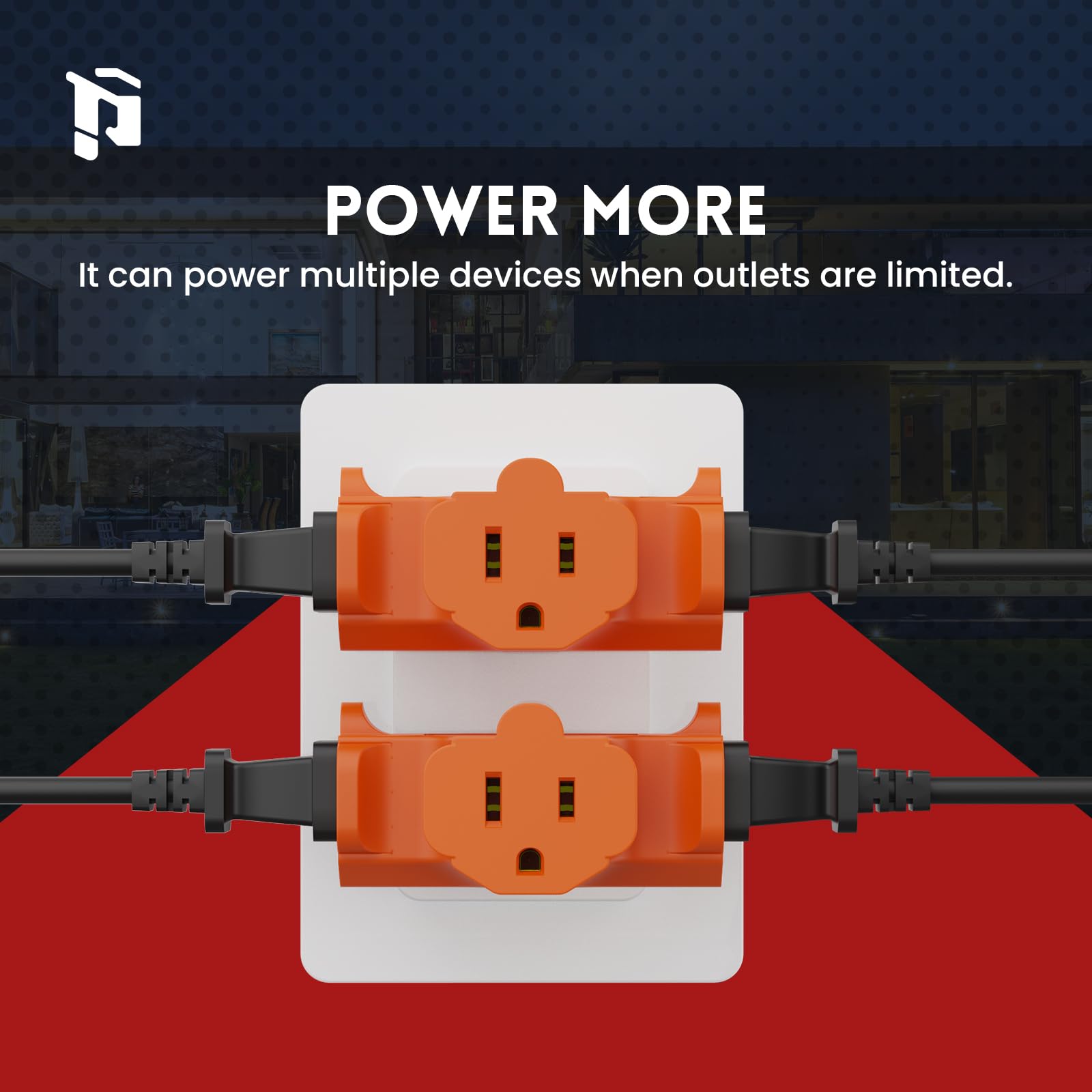 PLUGTUL 3 Way Plug Adapter, 3 Plug Wall Adapter, 3 Prong, Grounded 