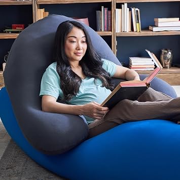 Yogibo Support Pro U Shaped Reading Back Support Lounge Pillow with Arm Rests for Adults, Soft Microbead Filling, Large-Sized with Elevated Chair Back, Blue