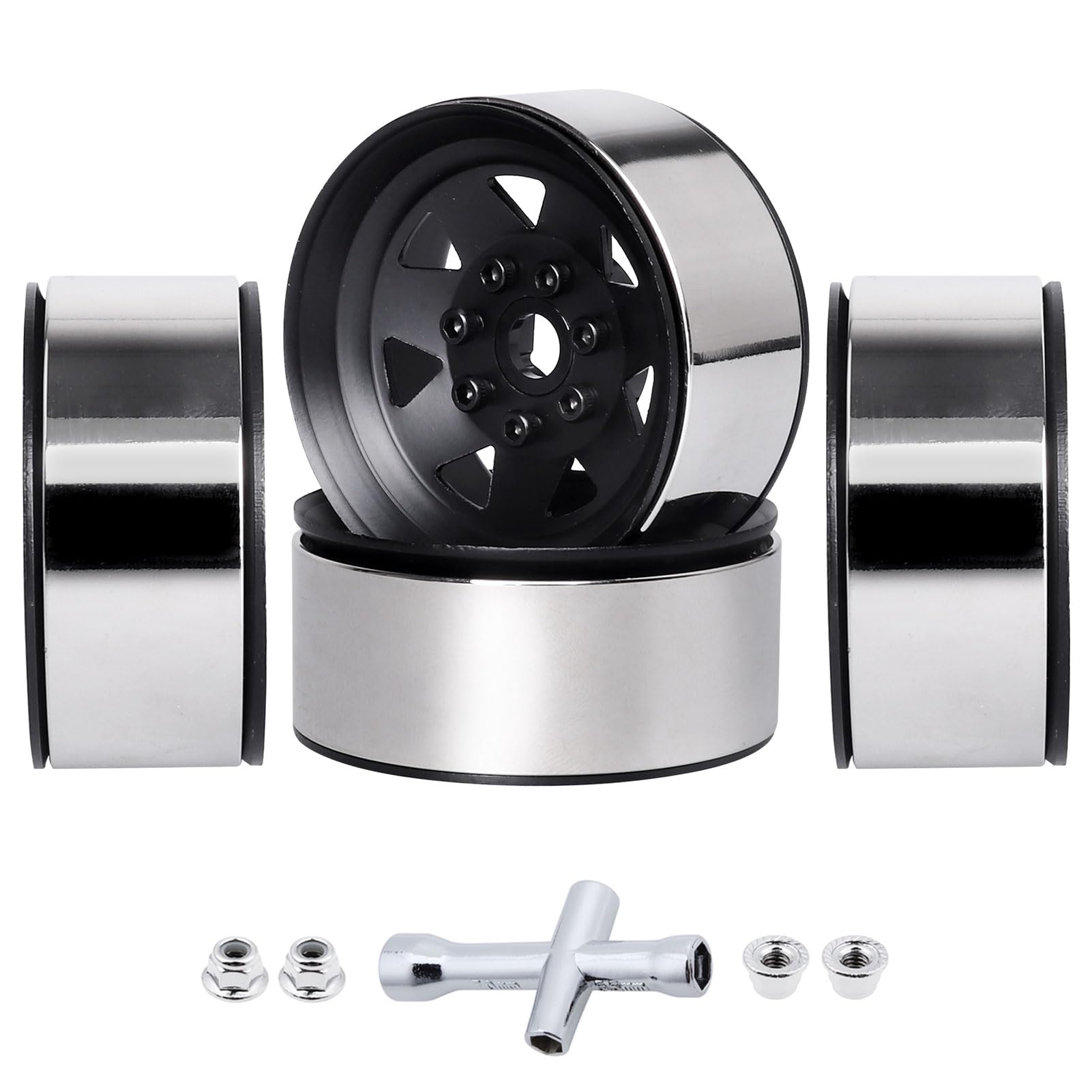 4PCS 1.9 Beadlock Wheels Metal Wheel Rims 1/10 RC Rock Crawler 12mm Hex for TRX4 Gen8 Axial SCX10 SCX10 II 90046 (Black)