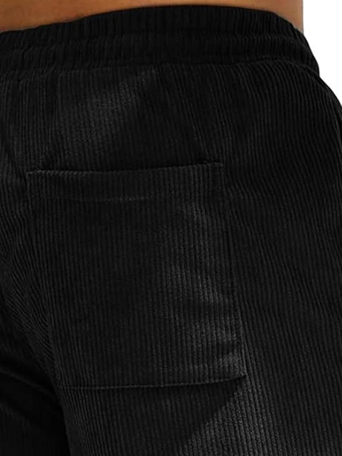 Short masculino de veludo cotelê com cordão casual cintura elástica verão praia, Preto, M