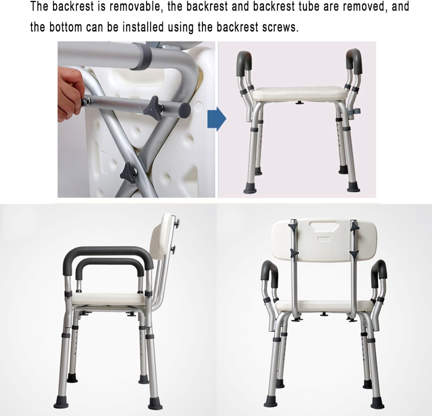 Silla de Ducha for Personas Mayores Asiento de baño for Personas Mayores,Silla Impermeable con Brazos y Respaldo,Taburetes de Ducha Interiores de aleación de Aluminio(B)