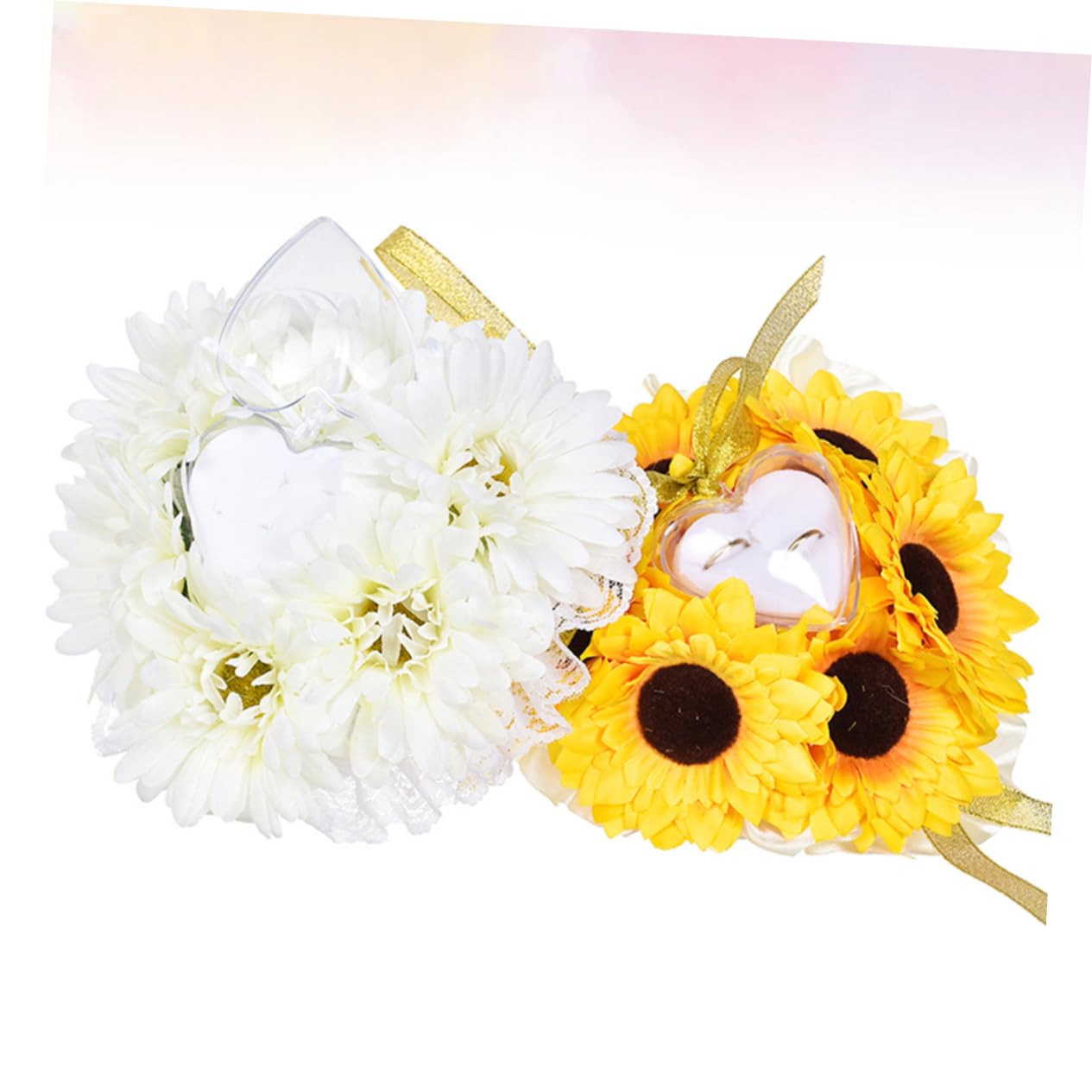 3st Eheringkissen Romantisches Blumengeschenke Sonnenblumen-wurfskissen Romantische Gelbe Ringkissen Für Hochzeit Sonnenblumenring Ringträger Gelbe Kissen