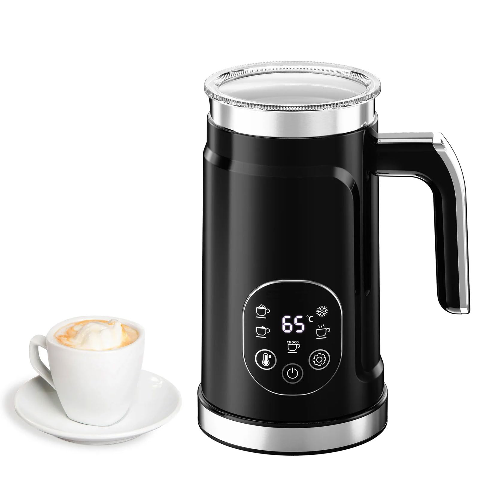 Elektryczny spieniacz do mleka 500 W, podgrzewacz do mleka i parownik, 300 ml, inteligentny ekran dotykowy LCD, 5 funkcji, łatwy do czyszczenia, do kawy, latte, cappuccino, czekolady