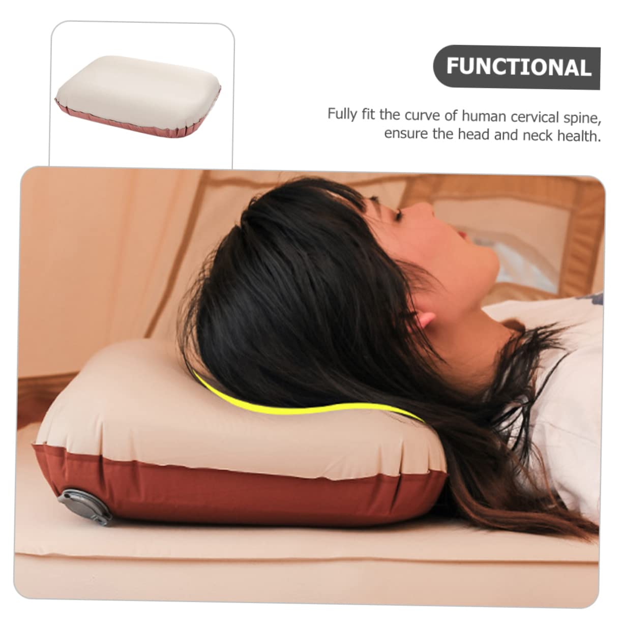 Oreiller de Camping Gonflable Ergonomique, Éponge et Polyester Pongé, Hauteur Réglable, Facile à Gonfler, pour Maison et Vacances
