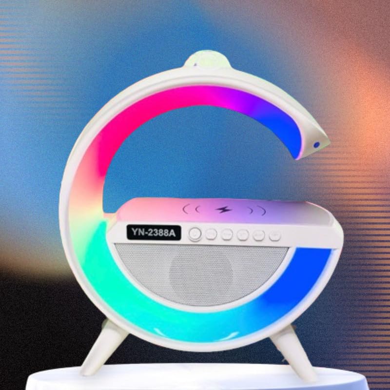 Image of Exxelo Bluetooth Speaker with FM Radio RGB Light Table Lamp Wireless Charger LED Smart Wake Up Light 15W Wireless Charging Loud Speaker for Home Decoration, Bedroom & Gaming Room