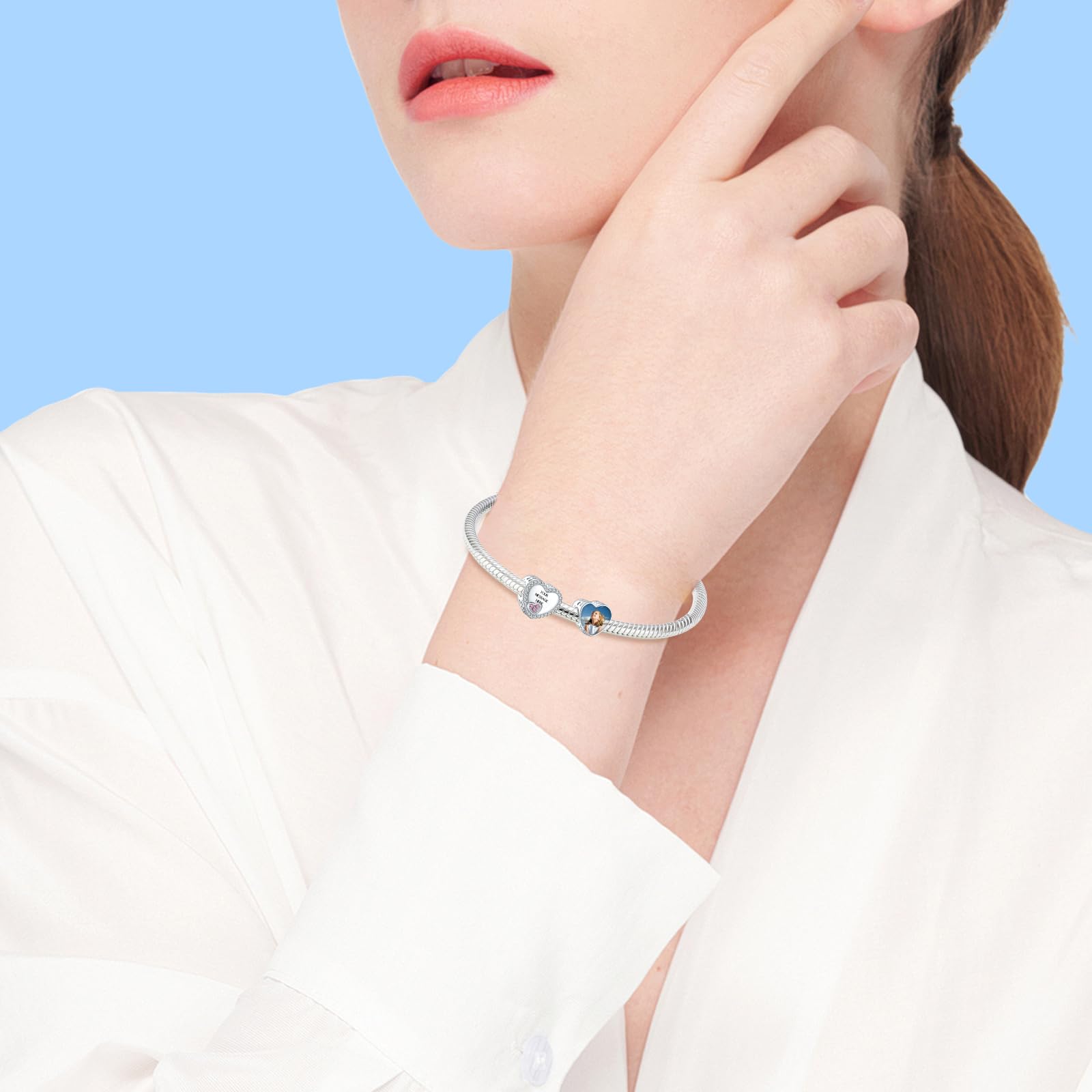 Annmors Personnalisé Photo Charme 925 Argent Sterling Famille Maman SœUr Fille Tortue Empreintes Amour CœUr Chanceux Carré Rond Pendentifs Ajuster Bracelets/Collier Perle Bijoux Pour Les Femmes
