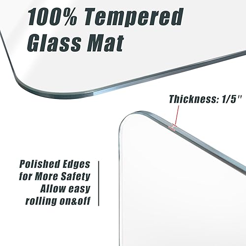 Miniatura 5 de SHAREWIN Tapete para silla de oficina para alfombra o suelo de madera dura, tapete de vidrio templado para silla de escritorio para oficina y hogar,