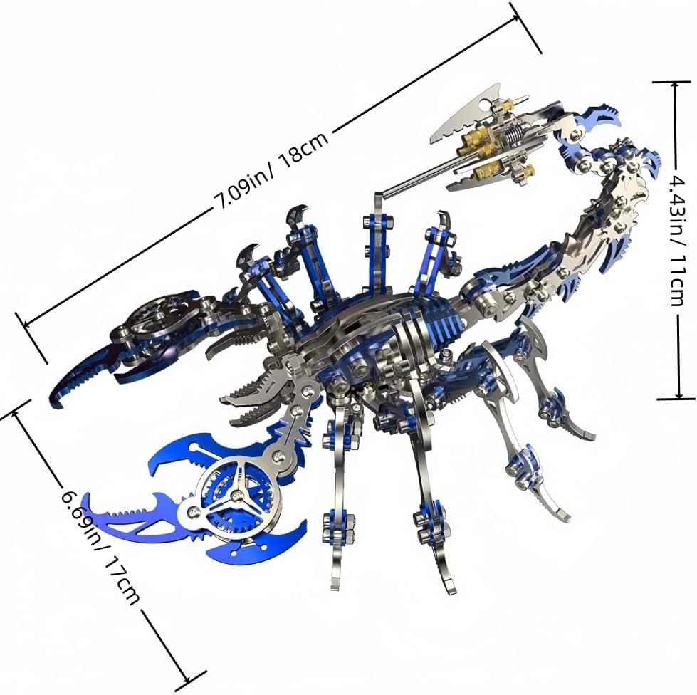 3D Metal Puzzles for Adults, Scorpion 3D Metal Model Kits for Adults/Teens, 454PCS Mechanical Assembly Models 3D Metal Puzzle Ornaments (Blue)