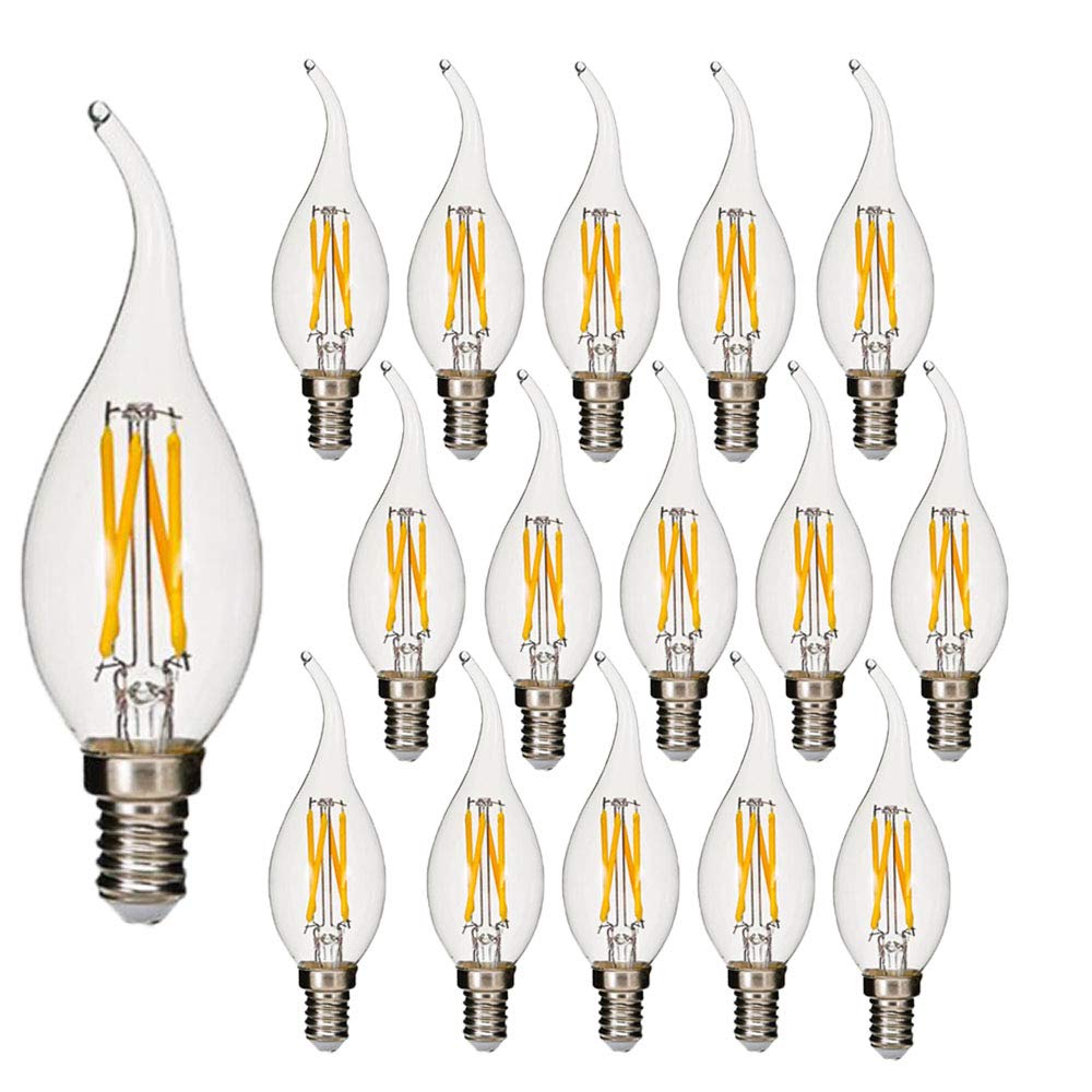 BDAYEK Led bulbs Pack 15 E14 Candelabra Bulbs 4W C35 400 Lumens Warm White 2700K Chandelier Light 40W Equivalent Flame Tip No