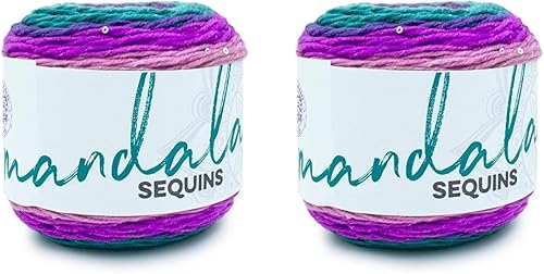 Lion Brand Yarn Hilo de lentejuelas mandala, alejandrita, 885 pies (paquete de 2)