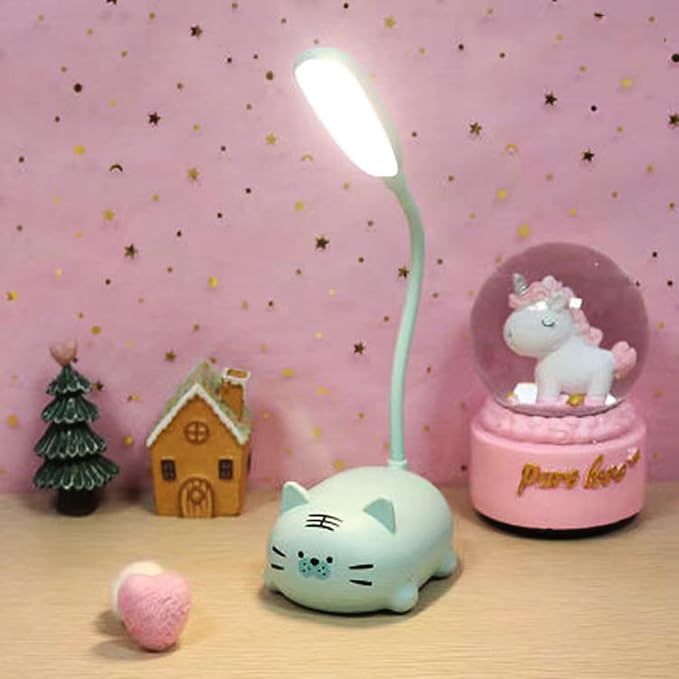 Yinhamnl Kids Lamp, Cute LED Desk Lamp for Kids, Mini Animal Night Light, USB Rechargeable Flexible Cartoon Lamp Eye-Care Lighting for Bedroom (Tiger G, Blue)