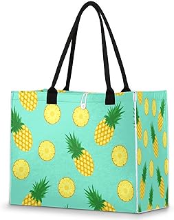 Bolsa feminina - Limão reutilizável sacolas de compras de supermercado com alças Abacaxi grande bolsa de praia bolsa de ombro bolsas de trabalho bolsas de mão resistentes para praia, compras, trabalho, viagens, Multicolor