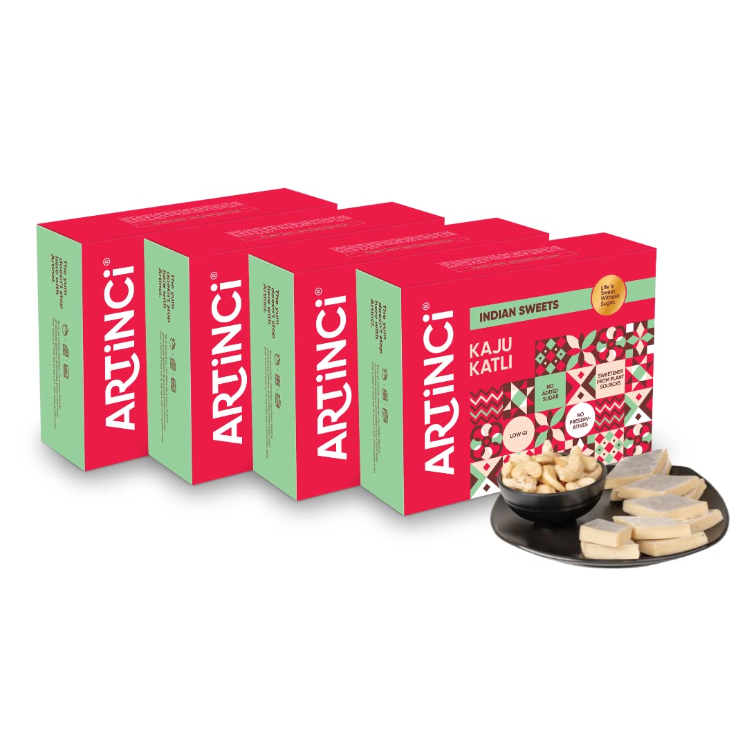 ArtinciSugar Free Kaju Katli | Low Carb | Low GI | No Added Sugar | Made with Pure Kaju (200gm) (Pack of 4)