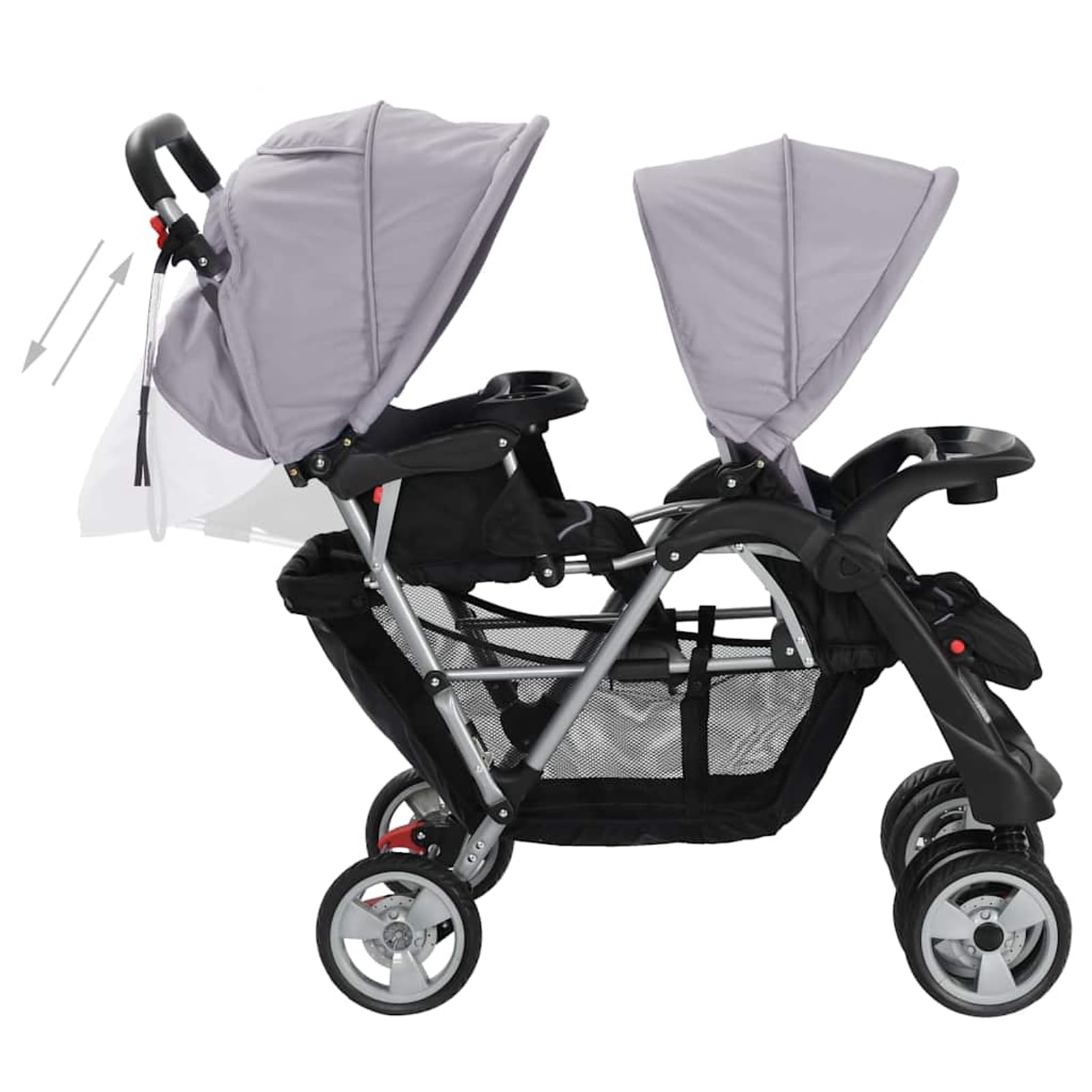 Rantry Mobile Passeggino Gemellare a Tandem in Acciaio Grigio e Nero, Mobili per Interno Esterno Casa Soggiornoll