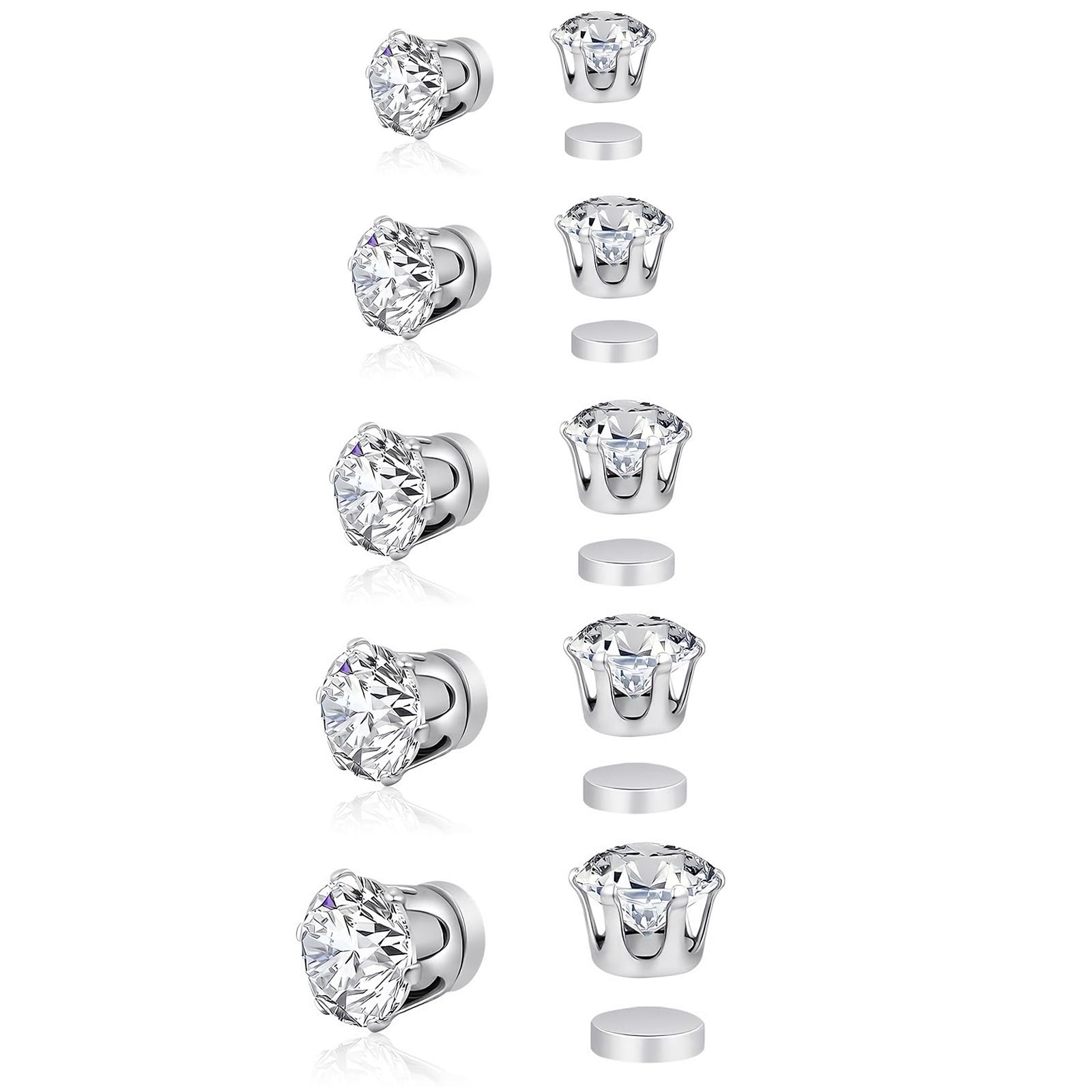 5 Paia Orecchini Magnetici Uomo e Donna, Orecchini Finti, Orecchini Diamante, Non-Piercing, Calamita Finti Orecchino Set, 4-8mm