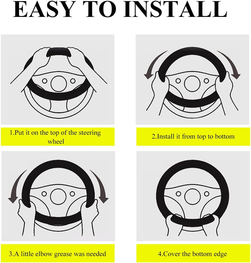 Car Steering Wheel Cover, Premium Leather Steering Wheel Protector with Anti-Slip Lining, Universal 15" Soft Breathable Auto Steering Wheel Cover, Interior Car Accessories (Black&Coffee) - Image 3