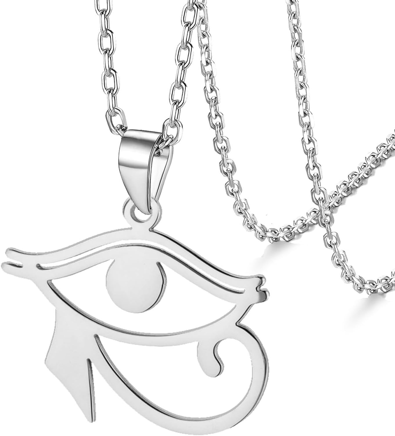 LGBBTI Ankh Cross Pendant Necklace for Men Women Eye of Horus Protection Jewelry Stainless Steel Ancient Egyptian Amulet Necklace, Silver Eye of Horus Necklace