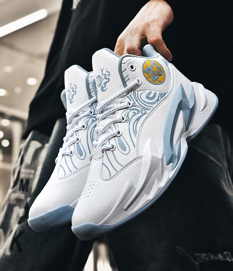 Men's Basketball Shoes with anti Slip Wear-resistant Shock-absorbing Cushioning Rebound Sports Training Boots(White,43 EU)