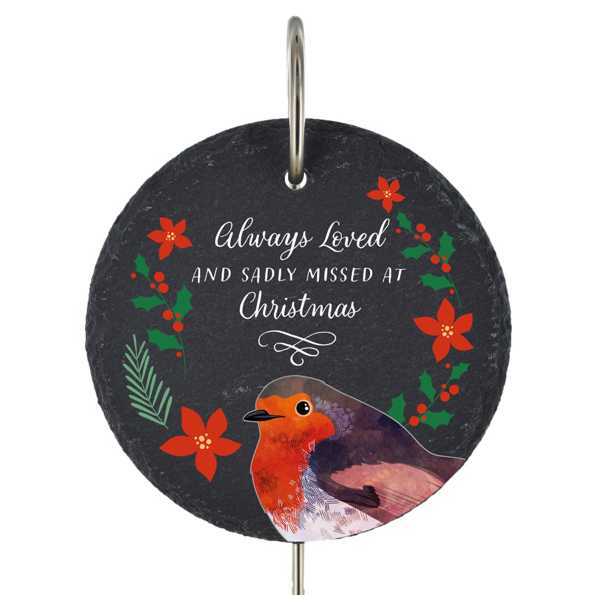 Global Designs Christmas Robin Grave Stick Marker Plaque Ornament Memorial Slate Sentimental Tribute Graveside Decor 25x11cm