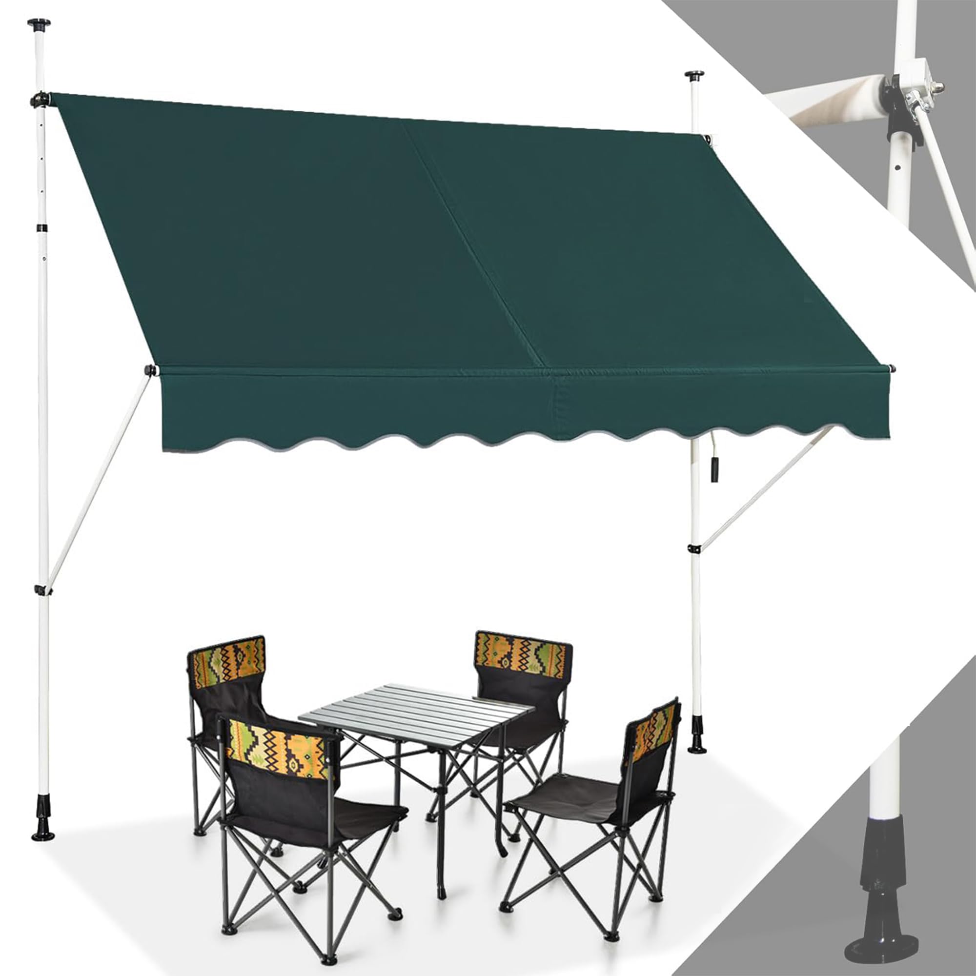 RELAX4LIFE Store Banne Manuel sans Perçage, Auvent Balcon Rétractable avec Manivelle, Tissu Oxford Anti-UV Imperméable, Hauteur Réglable 2-3 M, Store Banne pour Porte Fenêtre (Vert,200 X 125 cm)