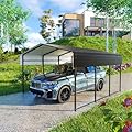 HEYTOWN Metal Carport 10 * 15 FT Heavy Duty Carport Canopy with Galvanized Steel Roof Multi-Use Shelter Outdoor Portable Garage for Car, Boat, Pickup and Tractor