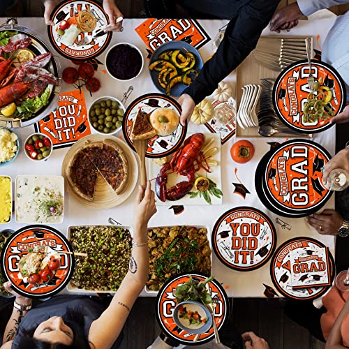 Gatherfun Graduation Party Supplies Dinnerware Set Orange Disposable Dinner Paper Plates Dessert Paper Plates And Napkins For 2023 Congrats Grad Party Decorations, Serve 50 #TOP4