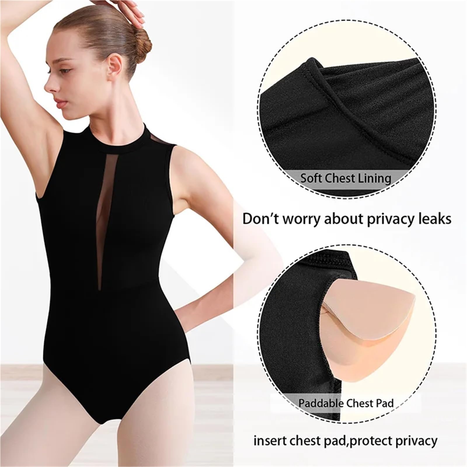 Maillot Ballet Mujer Maillot de ballet y danza sin mangas con cuello alto for mujer, for gimnasia, abertura frontal espalda hueca
