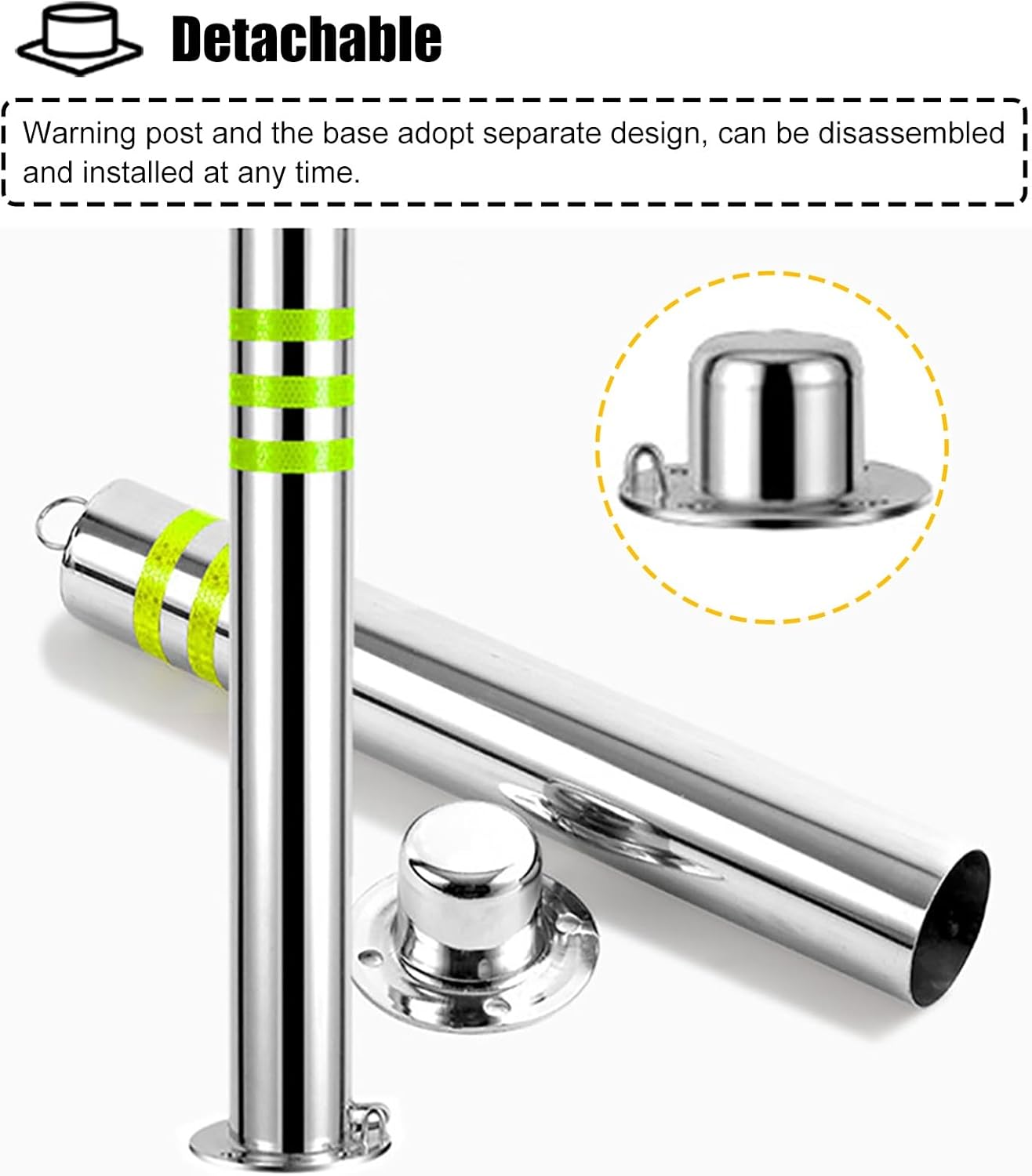 Reflective Green Road Safety Cones - Bolt Down Pillar Barricades, Detachable Metal Bollard Post, Driveway Blocker, 7.6 x 60cm (3 x 23.6in)