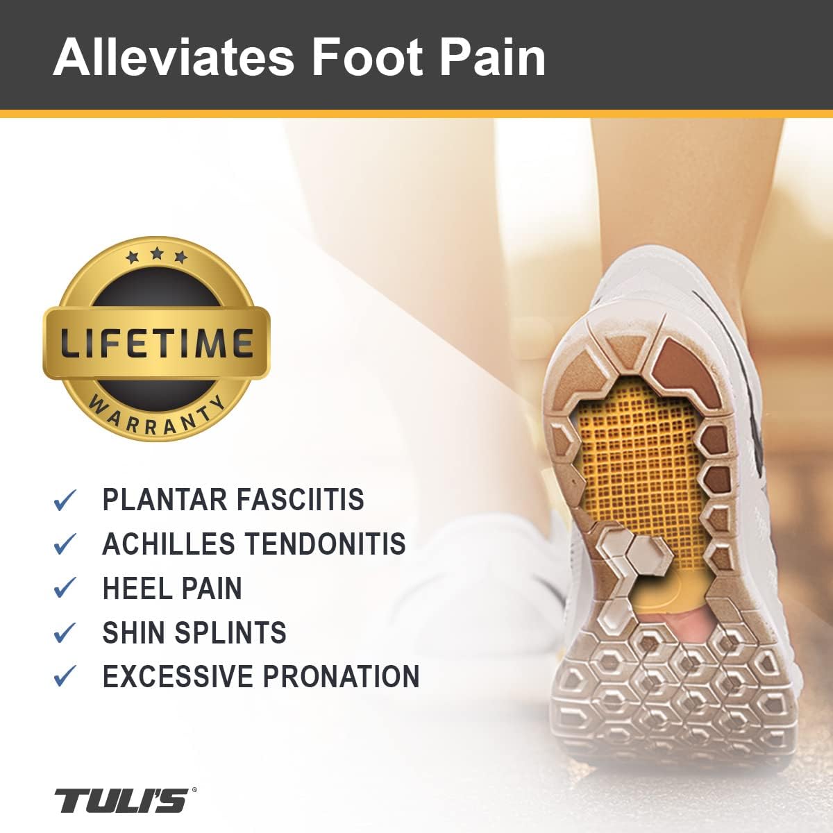 Tuli's Classic Heel Cups, Cushion Insert for Shock Absorption and Plantar Fasciitis and Heel Pain Relief, Made in The USA, Regular, 2 Pairs