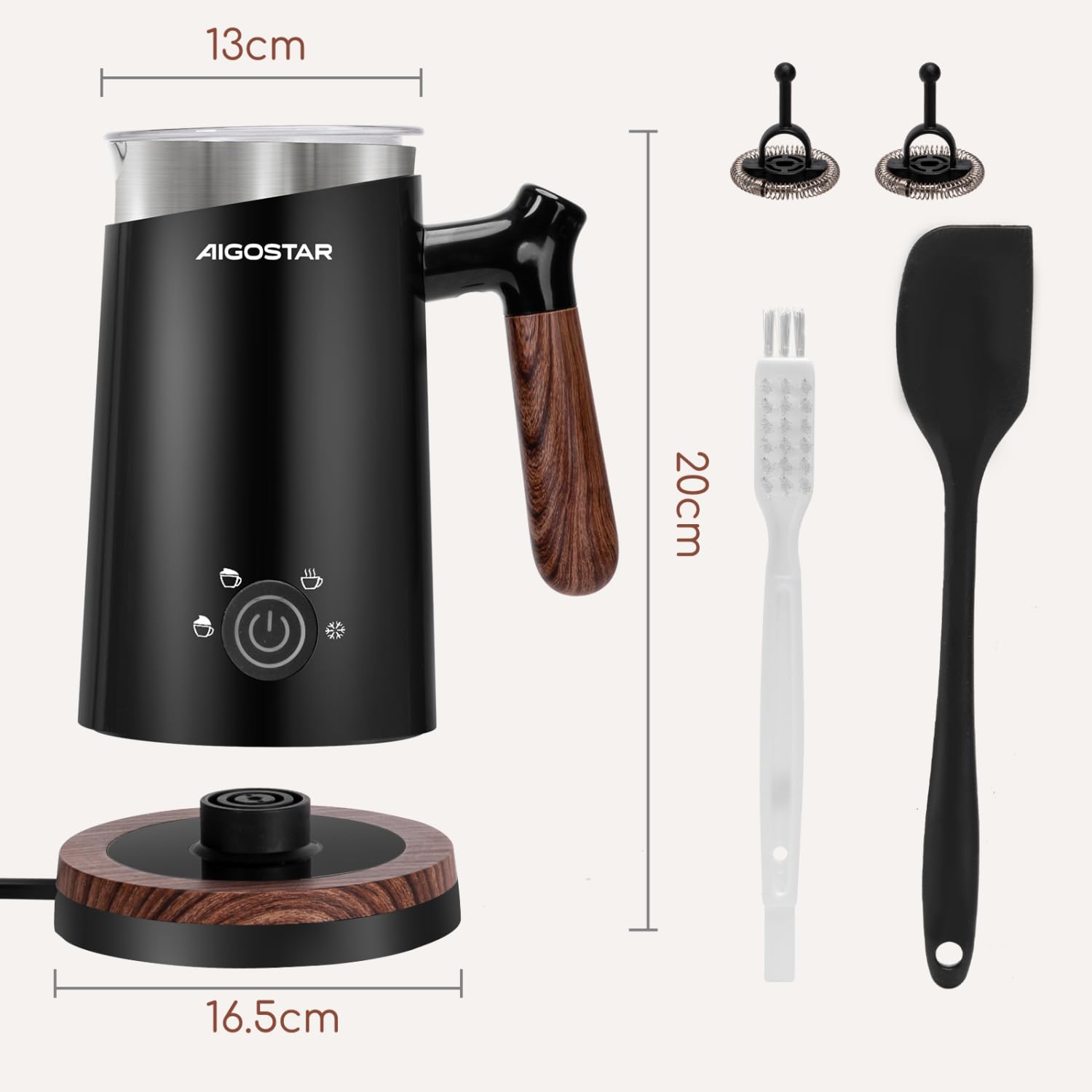 Aigostar Milky - Mousseur à lait électrique 4 en 1 Automatique, Mousseur a Lait 500W 300ml, Contrôle Intelligente de Température Mousseur de Lait Chaud et Froid pour Macchiato Chocolat Cappuccino