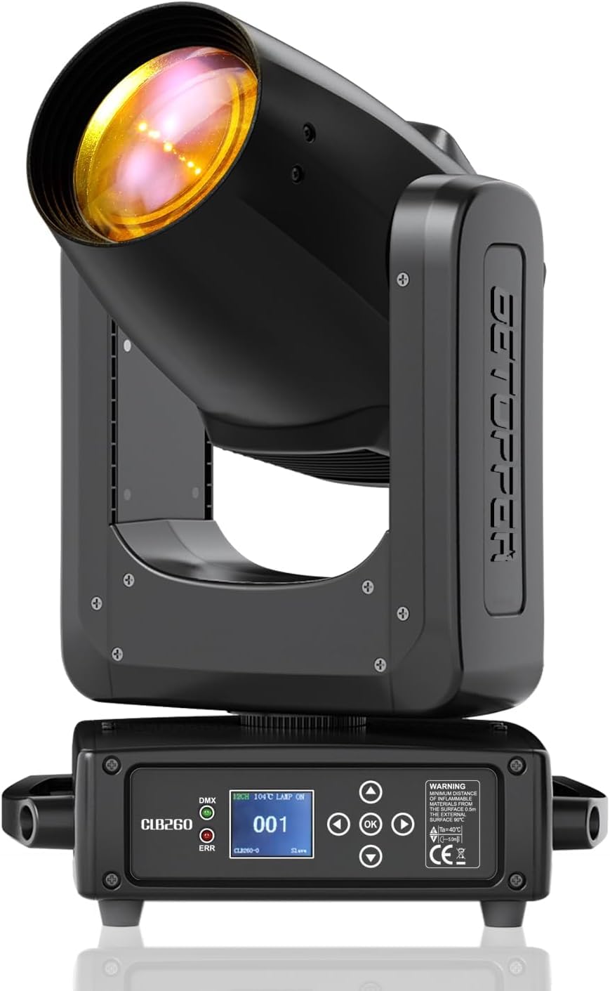 BETOPPER Lyre Led Moving Head Lampe 512 DMX RGBW 260W Éclairage de Scène Tête Mobile Jeux Lumiere Disco de Scène pour Scène, DJ, Bar, Mariage, Fête, Discothèque (1 PCS)