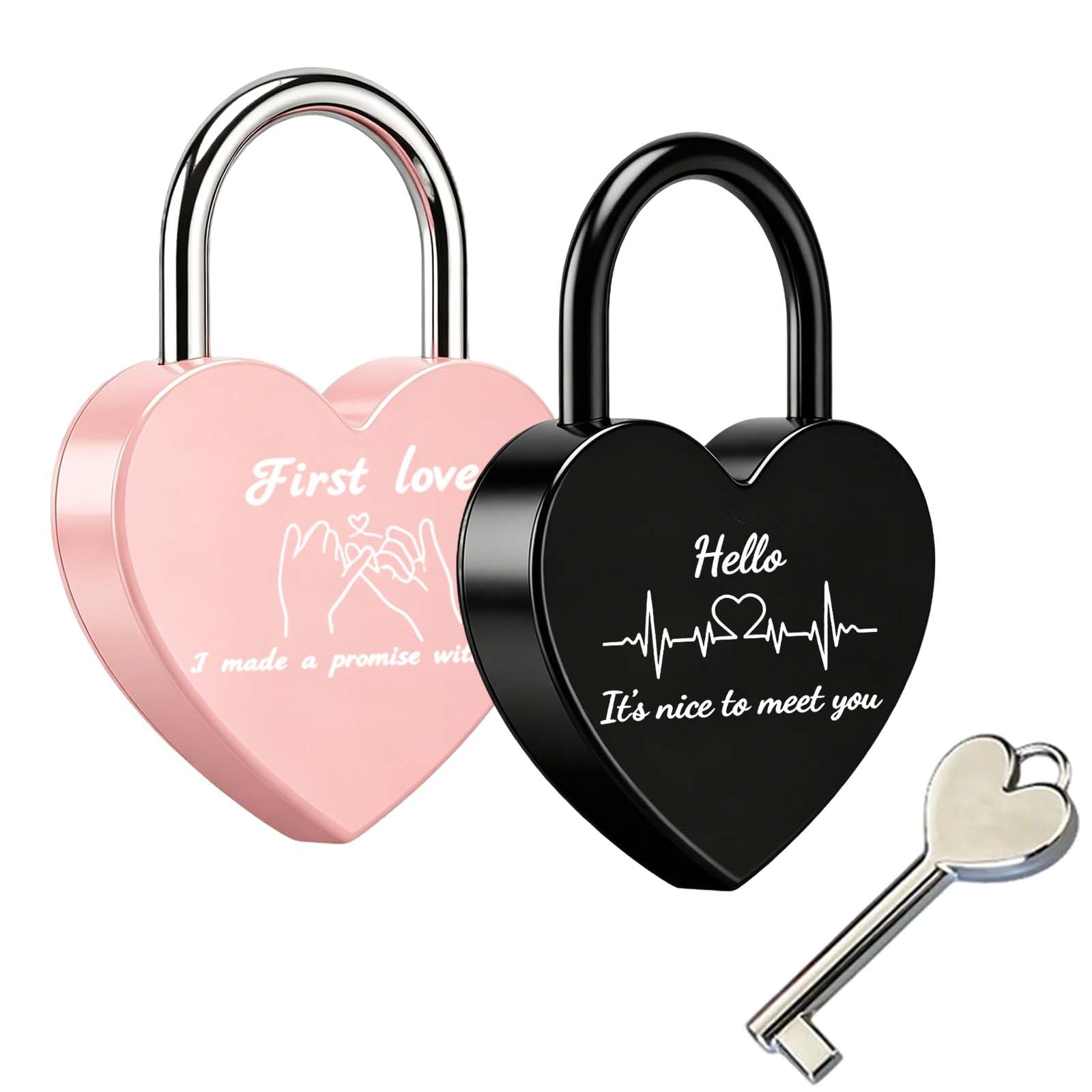 Personalised Engraved Heart Padlock, Small Love Lock with Keys, Decorative Padlock for Bridge, Wedding Anniversary Valentine Gifts for Couples Him Her (Personalised Lock 3)