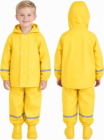 JiAmy Boys Girls Waterproof Suit,Toddler 2-Piece Raincoat with Portable Storage Bag and Reflective Strip for 1-8 Years