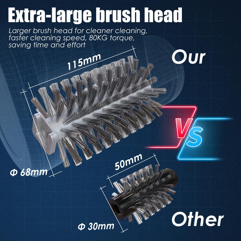 Image of Electric Grill Brush Rechargeable Grill Cleaner with 3 Heads 2 Speed 2000 RPM Torque 80KG BBQ Cleaning Brush with Safety Lock Submersible 304 SS Head Splash-Proof Scrubbe IPX7 Waterproof Silvery Black
