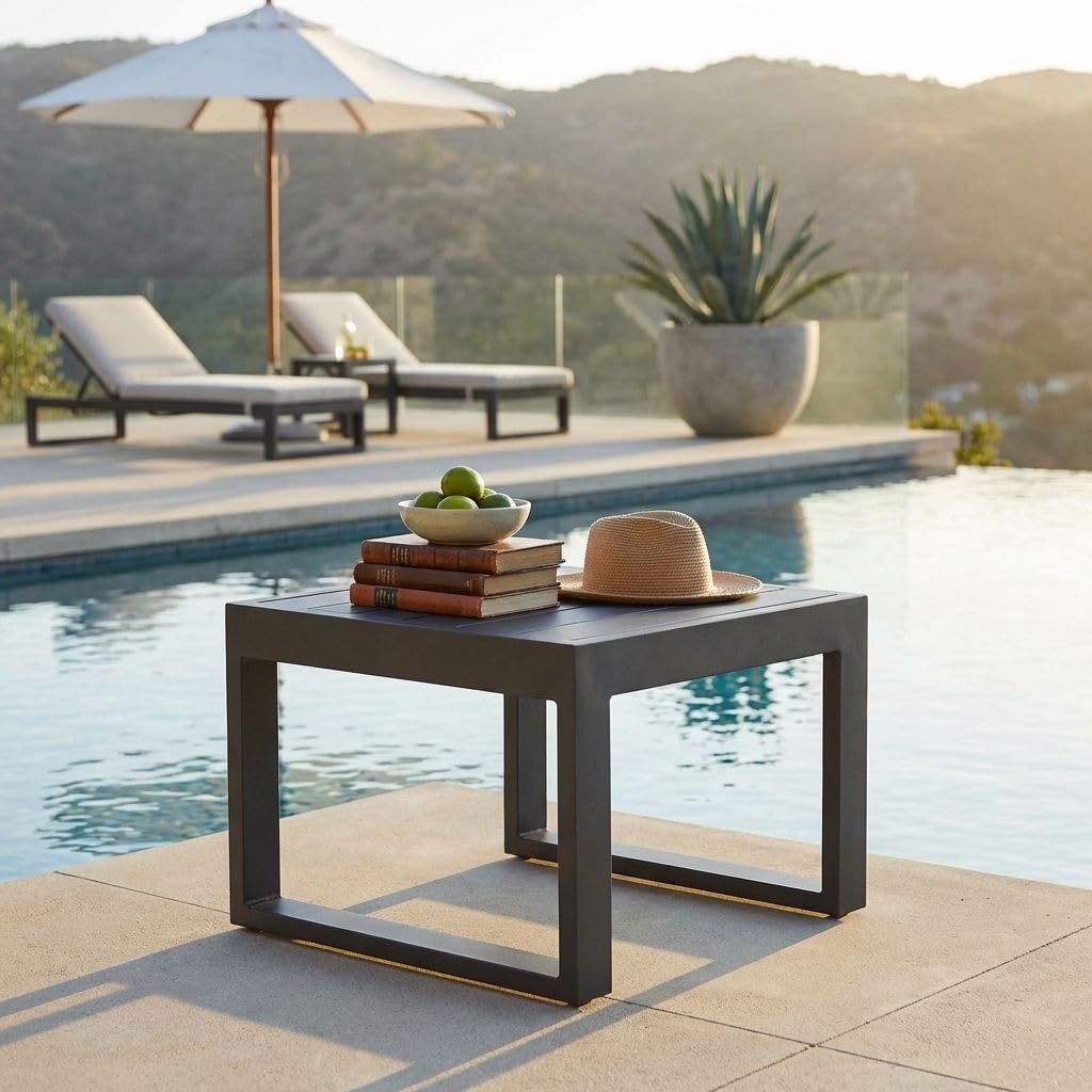 milani home - tavolino da giardino, alluminio, quadrato, antracite, piano 43.5 x 43.5 cm
