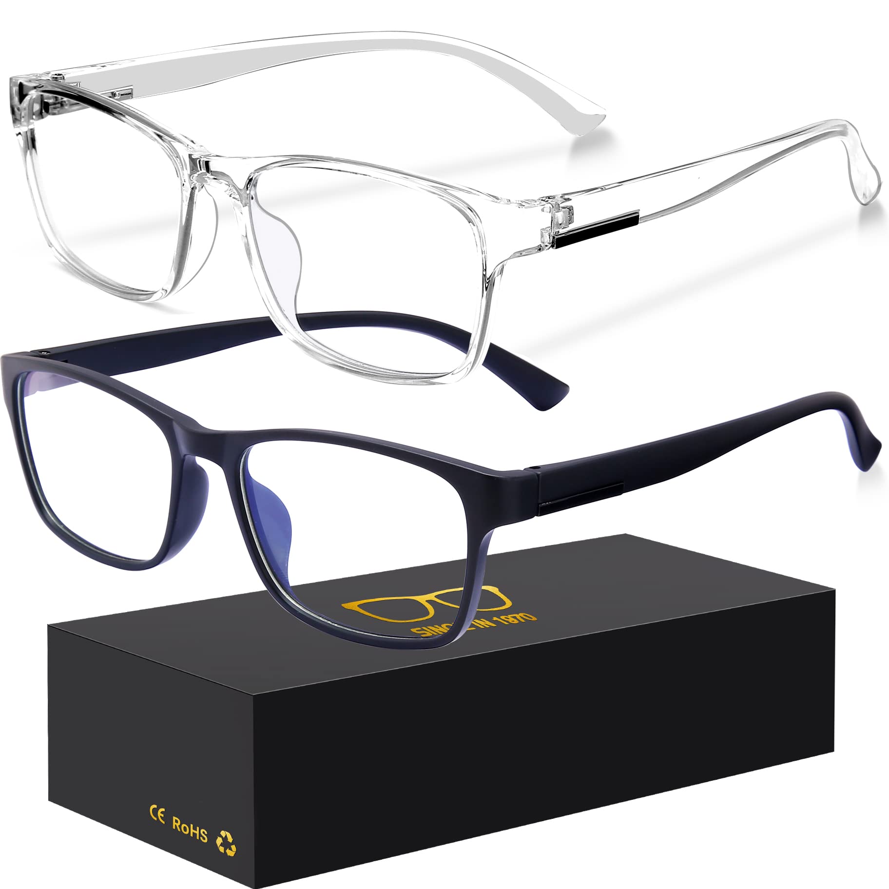 Photo 1 of *BUNDLE OF 4*   VIYSIOO 2pack Blue Light Blocking Glasses-Anti Eyestrain & UV Glare,computer glasses for Women or Men with 2 Leather Case (black+transparent) B2 Black+transparent