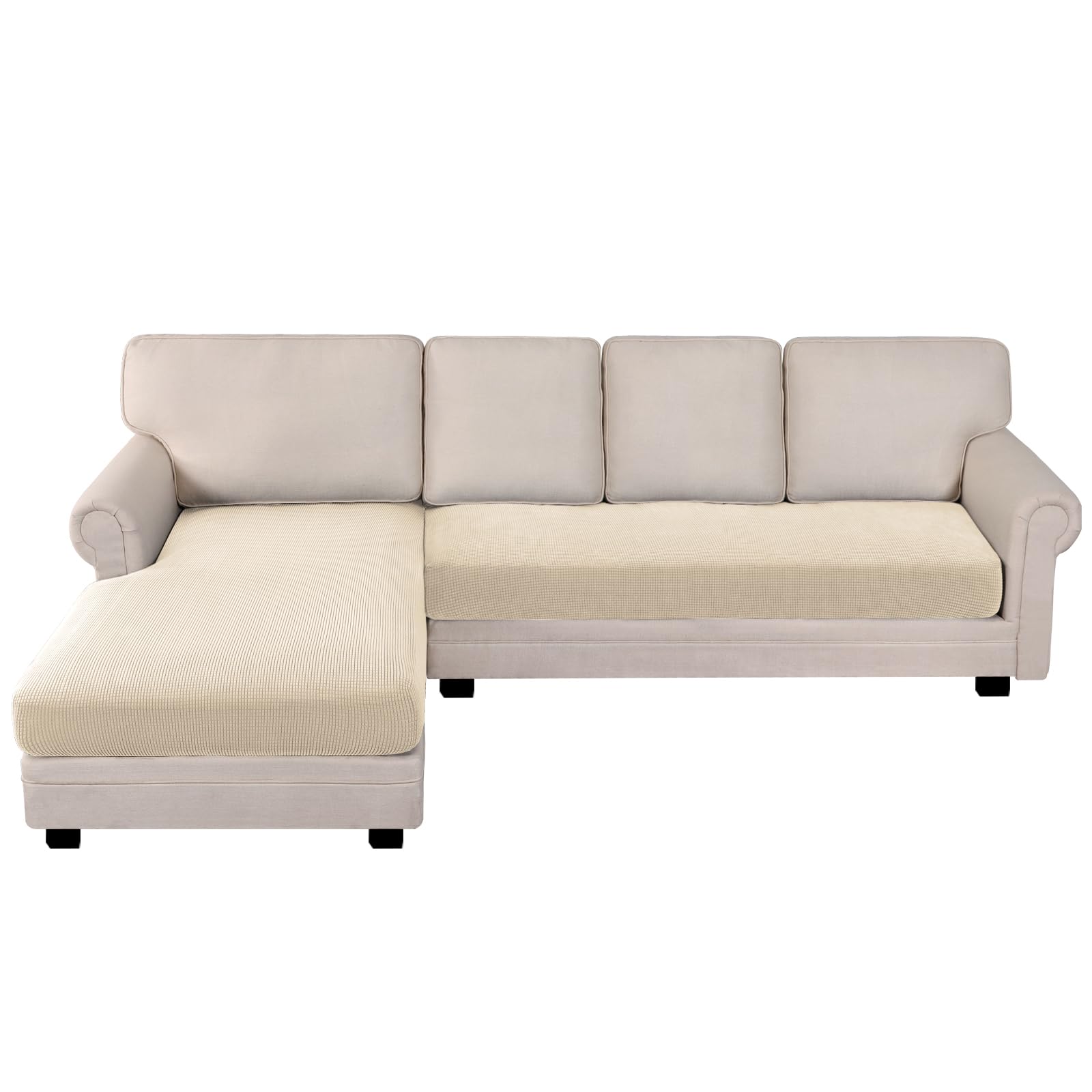BellaHills Copridivano con Penisola Elasticizzato A Sinistra Destra, Fodere Copridivano Angolare, Copridivano Antigraffio Gatto Chaise Sofa Cover a Forma di L (3 Posto + Chaiselongue, Naturale)